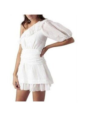 AJE. White Mini Dress One Shoulder Puff Sleeve Women’s Size Small Designer Dress